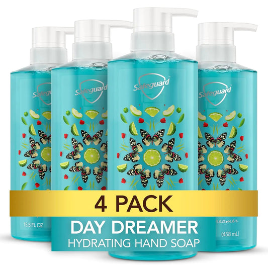 Safeguard Hydrating Liquid Hand Soap, Day Dreamer Scent, Made with Plant Based Cleansers, 15.5 oz (Pack of 4) 15.5 Fl Oz (Pack of 4)