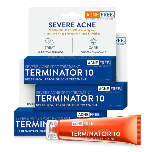 Acne Free Terminator 10 Acne Spot Treatment With Benzoyl Peroxide 10% Maximum Strength Acne Cream Treatment, 1 Ounce, Pack of 3 3 Count