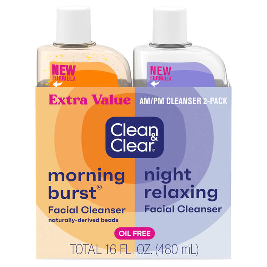 Clean & Clear 2-Pack Oil-Free Facial Cleansers with Citrus Scent, Morning Burst and Night Relaxing, 16 oz