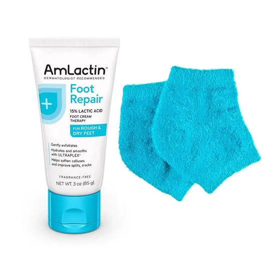 AmLactin Foot Repair Foot Cream Therapy, 3 oz + One Pair Moisturizing Heel Socks Foot Cream + Moisturizing Socks