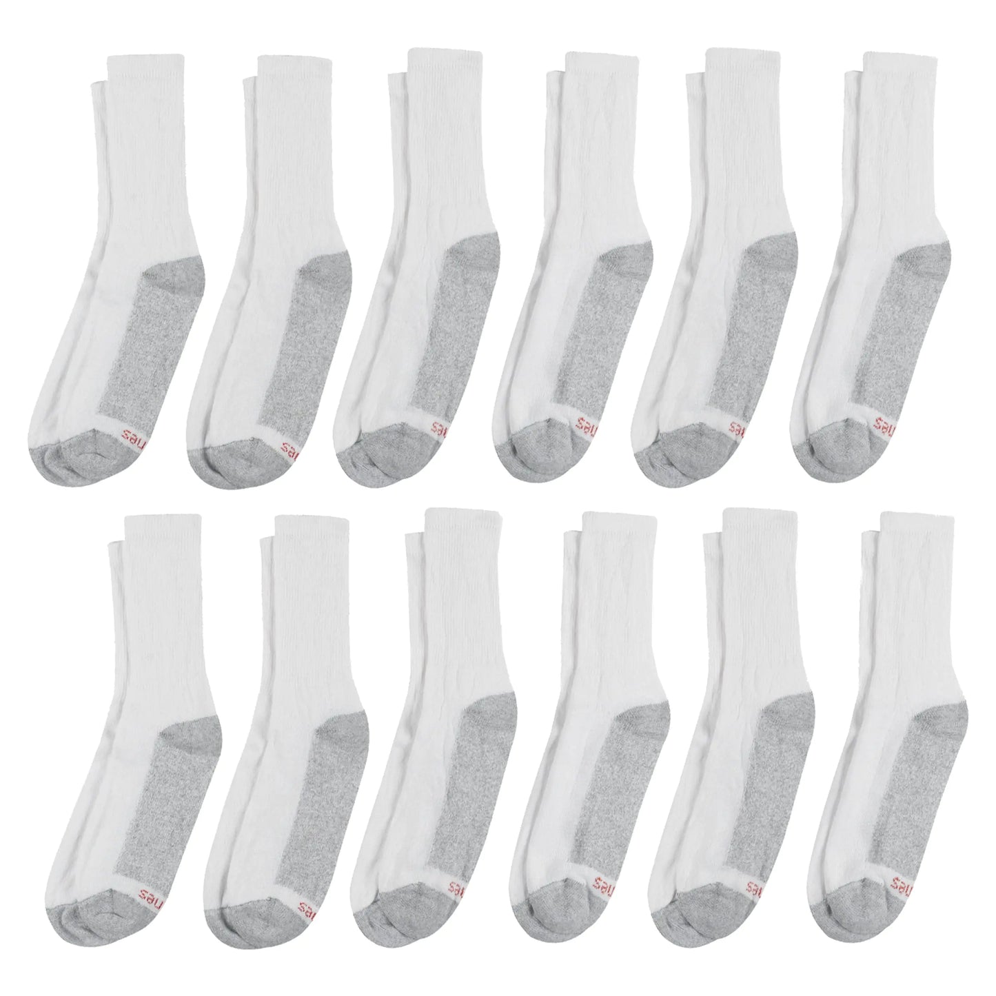 Hanes Men's Double Tough Crew Socks, 12-Pair Pack 12-14 White/ Grey Foot Bottom - 12 Pack