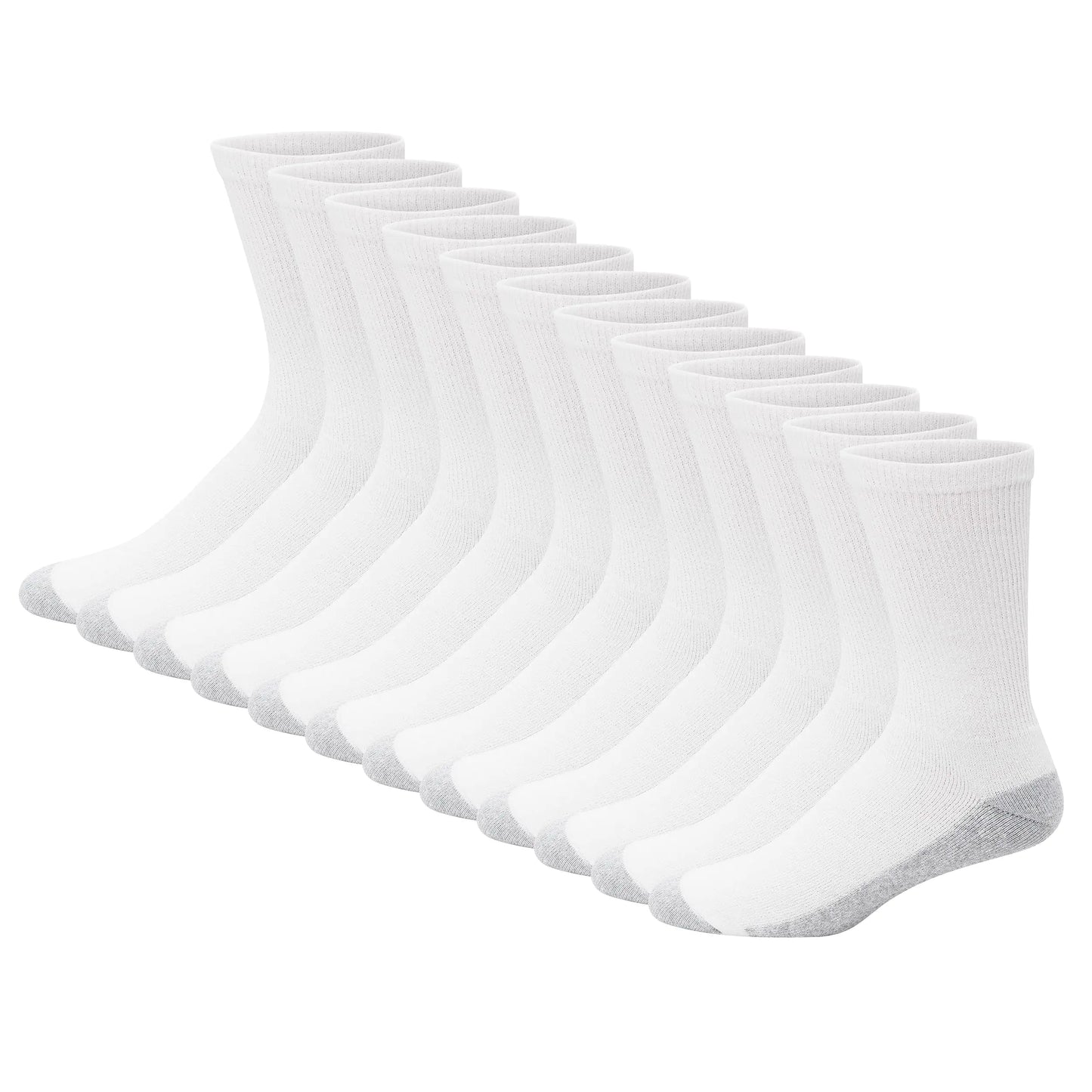 Hanes Men's Double Tough Crew Socks, 12-Pair Pack 12-14 White/ Grey Foot Bottom - 12 Pack