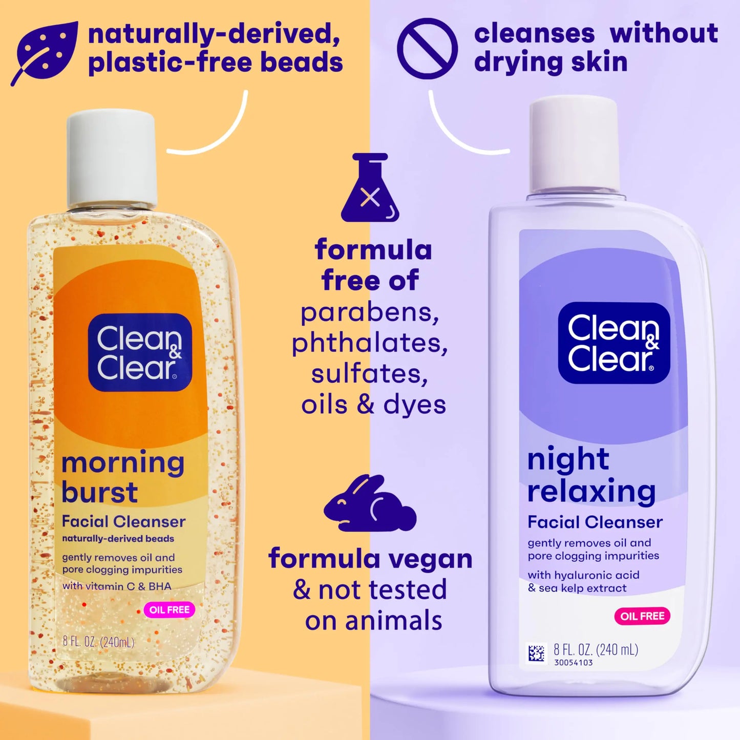 Clean & Clear 2-Pack Oil-Free Facial Cleansers with Citrus Scent, Morning Burst and Night Relaxing, 16 oz