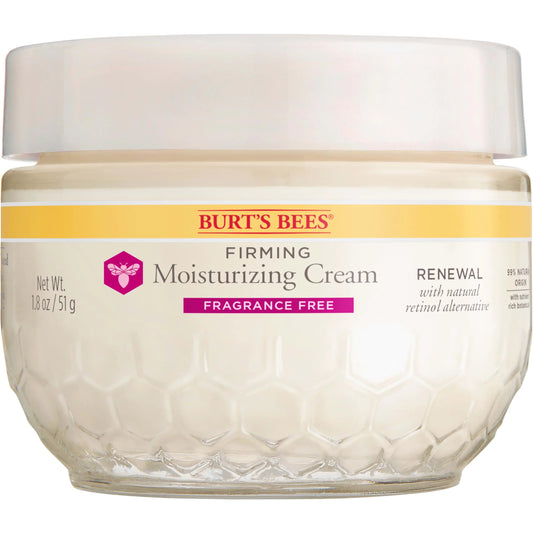 Burt's Bees Renewal Fragrance-Free Firming Moisturizing Face Cream With Natural Retinol Alternative, Firming Face Cream With Bakuchiol, 99 Percent Natural Origin Skin Care, 1.8 oz. Tub Fragrance Free Moisturizing Cream